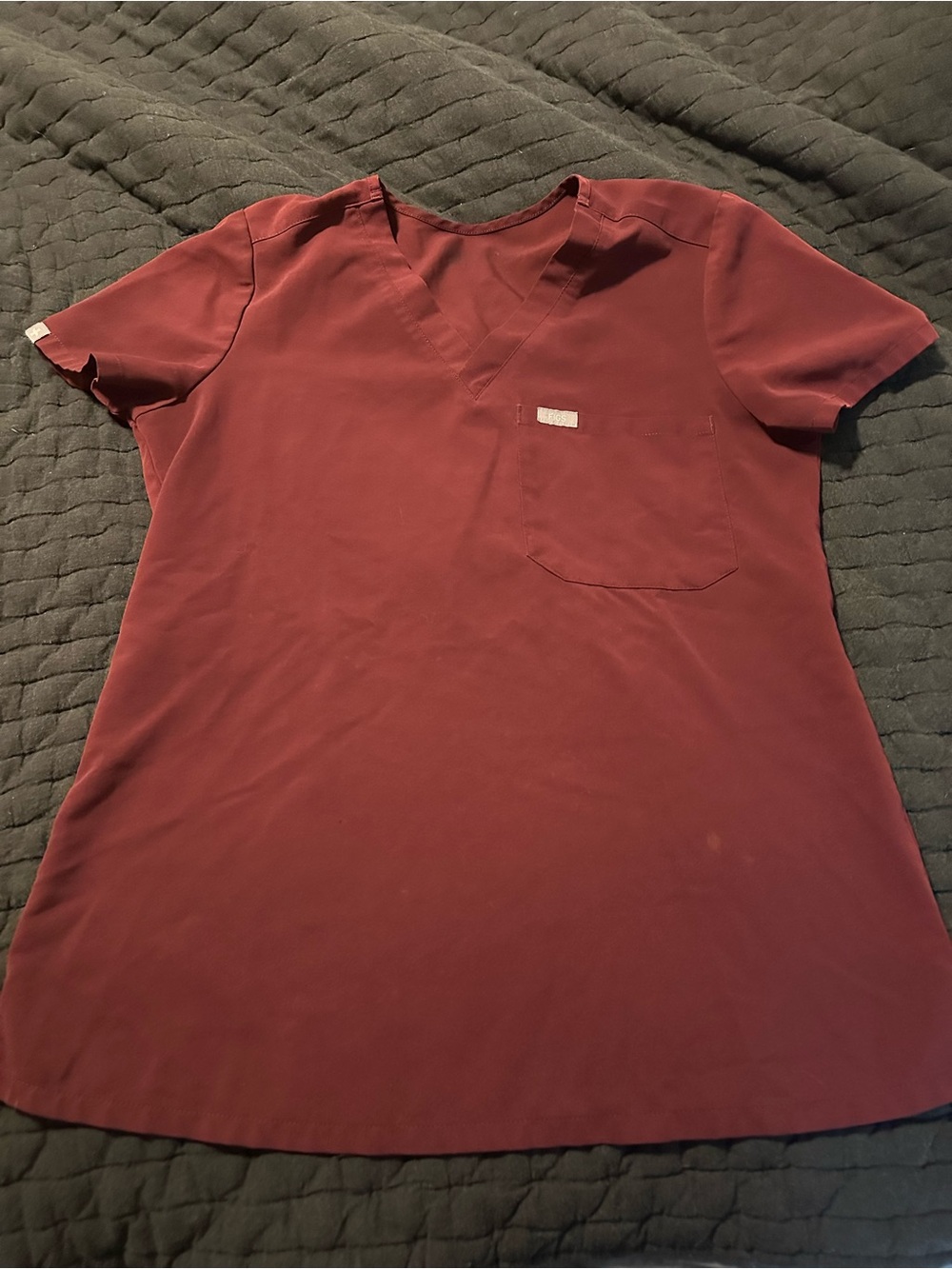 Figs Women's Short Sleeve V-Neck Scrub Top in Burgundy